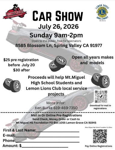 Car Show Fundraiser - Lemon Grove Lions Club